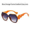 Fashion geometric sunglasses featuring blue and orange frame with gradient grey lenses - Blue Orange Frame Gradient Gray Lens