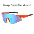 Orange semi-rimless sports sunglasses with blue mirrored lenses and non-slip temples - Orange Frame Blue Mirrored
