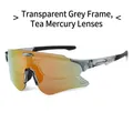 Sportliche Radsport-Sonnenbrille mit grauem Rahmen und braun verspiegelten Gläsern - Transparenter Grauer Rahmen Tee-Spiegel