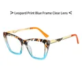 Cat eye sunglasses with leopard print and blue gradient frames with clear lenses - Blue Leopard Frame Clear Lenses