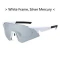 Athletic aviator sunglasses with white frame and silver mirrored lens for outdoor cycling - White Frame Silver Mirror