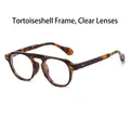 Vintage runde Sonnenbrille mit Schildpatt-Rahmen, klaren Gläsern und Doppelsteg - Demi Rahmen Klare Gläser
