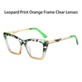 Cat eye sunglasses with leopard orange gradient frame and transparent white lenses - Orange Leopard Frame Clear Lenses