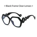 Fashionable black geometric frame sunglasses with unique hollow temple rings and clear lenses - Black Frame Clear Lenses