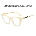 Cat eye sunglasses with cream resin frame, gold metal temples and clear lenses - Rice White Frame Clear Lens