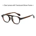 Retro-Rundsonnenbrille mit Doppelbrücke, transparentem Tee-Rahmen und klaren Gläsern - Transparent Tee Rahmen Klare Gläser