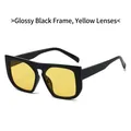 Lunettes de soleil carrées oversize avec monture noir brillant et verres jaunes clairs - Monture Noir Brillant Lentille Jaune