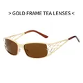 Vintage Y2K zonnebril voor dames met goudkleurig metalen montuur en bruine glazen - Gouden Frame Thee Lens