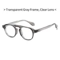Retro-Sonnenbrille mit rundem transparent-grauem Rahmen und klaren Gläsern - Transparenter Grauer Rahmen Klare Linsen