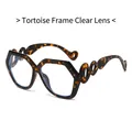 Stylish oversized hexagonal tortoiseshell sunglasses with white lenses for women - Demi Frame Clear Lens