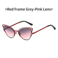 Cat eye sunglasses with red metal frame and gradient grey pink lenses for women - Red Frame Gradient Pink Lens