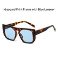 Retro leopard print square sunglasses with stylish light blue lenses for a vintage look - Leopard Frame Blue Lens