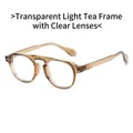 Klassische runde Retro-Sonnenbrille mit transparentem Teerahmen und klaren Brillengläsern - Transparenter Hellteerahmen / Klare Gläser