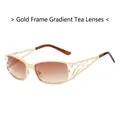 Y2K zonnebril met goudkleurig metalen frame en bruine gradiënt glazen in retro stijl - Gouden Frame Gradiënt Thee Lenzen