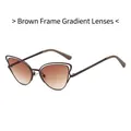 Cat eye sunglasses with coffee color metal frame and gradient tea tinted lenses - Coffee Frame Gradient Tea Lens
