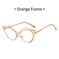 Orange cat-eye hollow metal frame glasses with irregular double-bridge fashion design - Orange