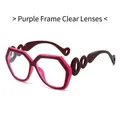 Fashion geometric sunglasses with purple frame, clear lens and hollow chain temples - Purple Frame Clear Lens