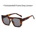 Square oversized sunglasses with leopard print frames and gray tinted lenses - Leopard Frame Grey Lens