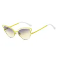 Fashionable cat eye sunglasses with a yellow metal frame and grey-yellow gradient lenses - Yellow Frame Grey Yellow Lens