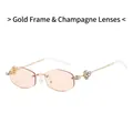 Frameless luxury sunglasses with gold frames, champagne lenses, and floral diamond hinges - Gold Frame Champagne Lens