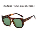 Square oversized sunglasses with leopard tortoiseshell frames and dark green lenses - Leopard Frame Dark Green Lens