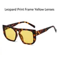 Square oversized sunglasses with leopard print frames and transparent yellow lenses - Leopard Frame Yellow Lens
