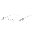 Luxury rimless polygon sunglasses with silver frame, clear lenses, and floral crystal detail - Silver Frame Clear Lenses