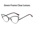 Cat eye glasses featuring dark green metal frames and clear lenses for a trendy look - Green Frame White Lens