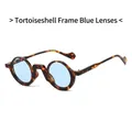 Retro round tortoise shell sunglasses with translucent blue lenses for a vintage look - Tortoise Frame Blue Lens
