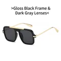 Gafas de sol cuadradas retro con montura negra brillante y patillas de metal dorado - Montura Negro Brillante Lente Gris