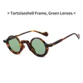Retro round sunglasses featuring tortoise shell frames and dark green lenses - Tortoise Frame Green Lens