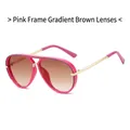 Pink aviator sunglasses with gold metal temples and gradient brown lenses - Pink Frame Gradient Tea Lens