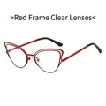 Cat eye sunglasses with red metal frame and clear lenses for a stylish fashion look - Red Frame Clear Lens