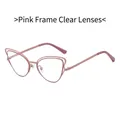 Chic cat eye metal frame sunglasses in pink gold finish with clear white lenses - Pink Frame Clear Lens
