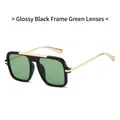 Gafas de sol cuadradas en negro brillante con lentes verdes y detalles dorados - Montura Negra Brillante Lentes Verdes