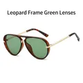 Retro aviator sunglasses featuring leopard print frames and green lenses with gold arms - Leopard Frame Green Lens