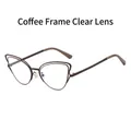 Cat-eye sunglasses with coffee metal double-line frame and clear lenses for women - Coffee Frame Clear Lens