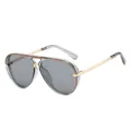Classic aviator sunglasses with transparent grey frames and metallic gold temples - Translucent Grey Frame Grey Lens