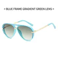 Blue frame aviator sunglasses with gold metal temples and gradient green lenses - Blue Frame Gradient Green Lens