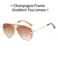 Champagne frame aviator sunglasses with gradient brown lenses and gold metal temples - Champagne Frame Gradient Brown Lens