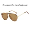 Stylish translucent tea frame aviator sunglasses with vintage tea lenses and gold metal arms - Transparent Tea Frame Tea Lens