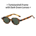 Retro oval sunglasses with tortoiseshell frame and dark green lenses in TR90 style - Tortoiseshell Frame Dark Green Lens