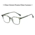 Classic square TR90 glasses frame in transparent green with clear anti-blue light lenses - Translucent Green Frame Clear Lens