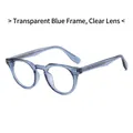 Occhiali alla moda in TR90 blu traslucido con rivetti e lenti trasparenti - Montatura Blu Trasparente Lenti Bianche