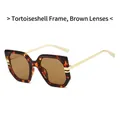 Oversized square sunglasses featuring tortoiseshell frames and tea-colored lenses - Tortoiseshell Frame Tea Lens