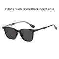 Fashionable square TR90 sunglasses in bright black frame with black grey lenses - Glossy Black Frame Grey Lens