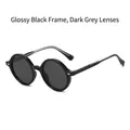 Retro oval TR90 sunglasses in glossy black frame with dark gray tinted lenses - Glossy Black Frame Grey Lens