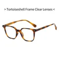 Classic tortoise shell TR90 square glasses frame with clear anti-blue light lenses - Demi Frame Clear Lens