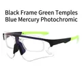 Cycling sunglasses with black green frame and blue mercury photochromic lenses - Black Frame Green Arms Blue Mercury Lens