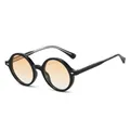 Retro oval sunglasses with glossy black TR90 frames and gradient orange lenses - Glossy Black Frame Gradient Orange Lens